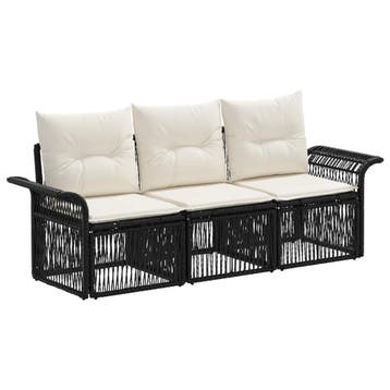 vidaXL Tuinbank Set 3 pcs Zwart poly rattan, Tuin en Terras, Verzenden, Nieuw
