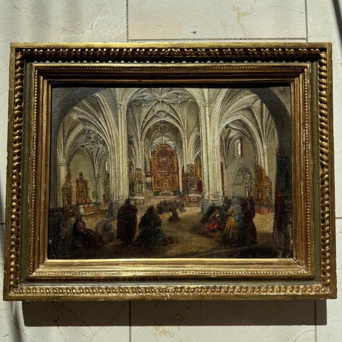 Eugenio Lucas Velázquez (1817-1870) - Interior de Catedral, Antiek en Kunst, Kunst | Schilderijen | Klassiek