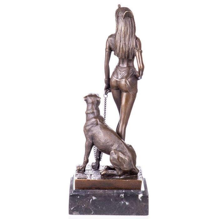 Figuur - Erotische Bronzefigur Cleopatra mit Panther 27 CM -, Antiquités & Art, Curiosités & Brocante
