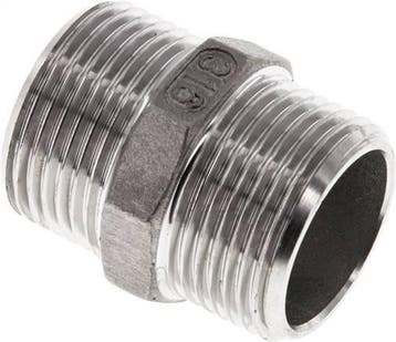 Dubbele Nippel G3/4'' RVS Vlakke Afdichting 16bar 29mm Hex, Verzenden, Nieuw