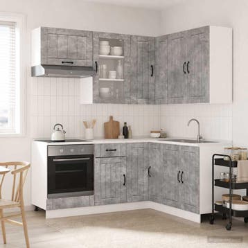 vidaXL Keukenblok LUCCA 8 pcs Betongrijs Bewerkt hout, Huis en Inrichting, Verzenden, Nieuw