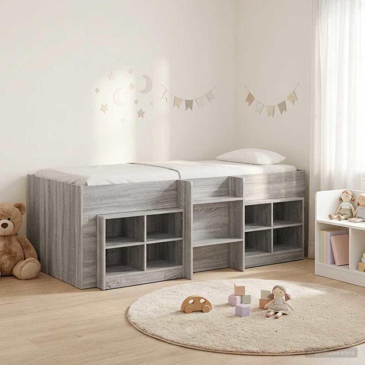 vidaXL Loft Bed Frame met Kast 3 st Grijs Sonoma Bewerkt, Huis en Inrichting, Slaapkamer | Bedden, Nieuw, Verzenden