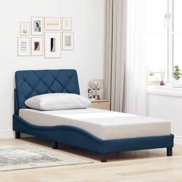 vidaXL Bedframe zonder matras 90x200 cm stof blauw, Verzenden