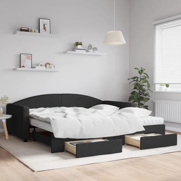 vidaXL Slaapbank met onderschuifbed en lades 100x200 cm stof, Verzenden