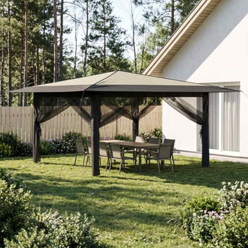 vidaXL Gazebo met 4 Zijwanden 4 x 4 m Crème en Antraciet, Tuin en Terras, Verzenden, Nieuw