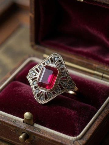 Zonder minimumprijs - Ring - 9 kt. Zilver, Roségoud Robijn -, Nieuw