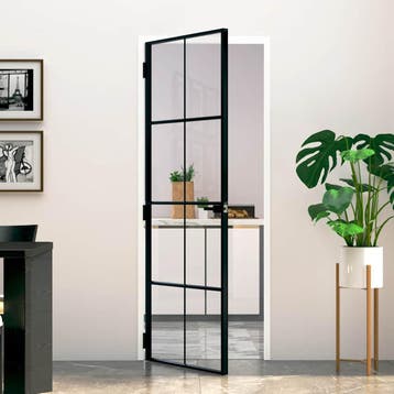 vidaXL Binnendeur 76x201,5 cm gehard glas en aluminium smal, Doe-het-zelf en Bouw, Deuren en Vliegenramen, Verzenden