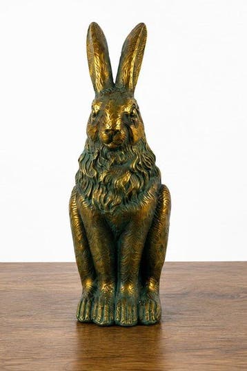 sculptuur, Siting Rabbit Figurine with Antique Bronze-Gold