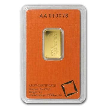 5 gram - Goud .999 - Valcambi, Switzerland, 5g .9999 Fine, Postzegels en Munten