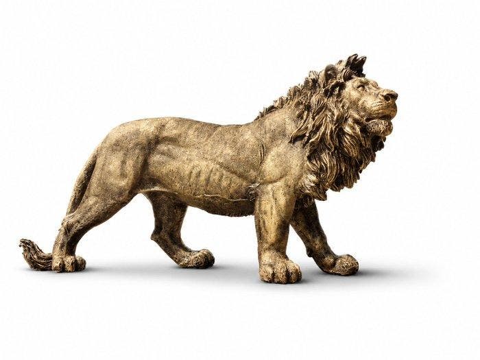 Beeld, Beeld, 60 cm long statue of golden bronze lion - 32, Antiek en Kunst, Curiosa en Brocante