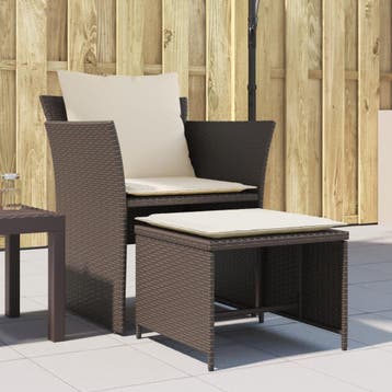 vidaXL Tuinstoel met voetenbank poly rattan bruin, Verzenden