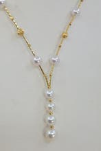 Halsketting - 18 karaat Geel goud - 4x8,5mm Akoya parels, Handtassen en Accessoires, Kettingen, Nieuw