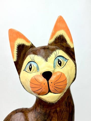 Figuur - Coppia di Sculture Gatti Stylized in Legno