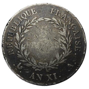 Frankrijk. Consulaat (1799-1804). 5 Francs An XI-A, Paris