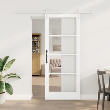 vidaXL Schuifdeur 83 x 202 cm Massief grenenhout en glas Wit, Doe-het-zelf en Bouw, Verzenden, Nieuw