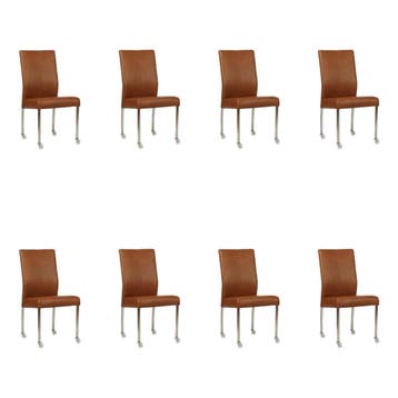 Set van 8 Leren eetkamerstoelen Comfort met wieltjes -, Ophalen of Verzenden, Nieuw, Leer, Eén