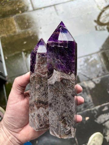 amethist Chevron Amethyst tower set - Hoogte: 20 cm -