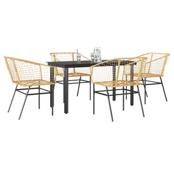 vidaXL 5-delige Tuinset poly rattan glas bruin, Verzenden, Nieuw, Tuinset