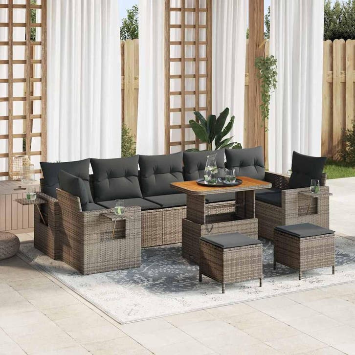 vidaXL Tuinbank Set met kussen 13 pcs Grijs poly rattan, Tuin en Terras, Tuinsets en Loungesets, Nieuw, Verzenden