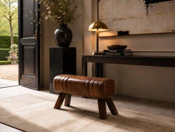 Gym Hall Bench - Real Leather - Gangbankje - Leder, Hout