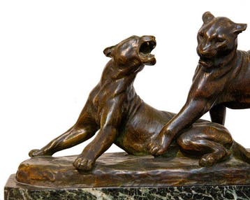 Louis Riché (1877 - 1949) - sculptuur, Tigri - 24 cm -