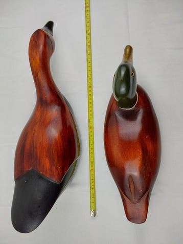 Lokeend - Groot Koppel Vintage Houten Lokvogels / Eenden –
