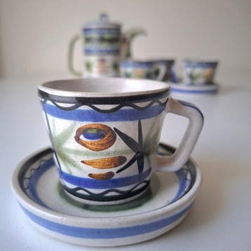 Keraluc - Koffieservies voor 4 (10) - Faience, Faience (tin