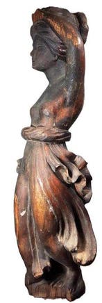 sculptuur, Antique European Caryatid Figure – Carved Wood