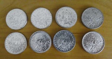 France. 5 Francs 1960/1965 Semeuse (lot de 8 monnaies en, Postzegels en Munten