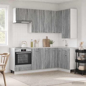 vidaXL Keukenblok LYON 8 st Grijs Sonoma Bewerkt hout, Verzenden, Nieuw