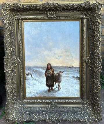 H.C.C Bogman (1861-1921) - Vrouw schaap en lam