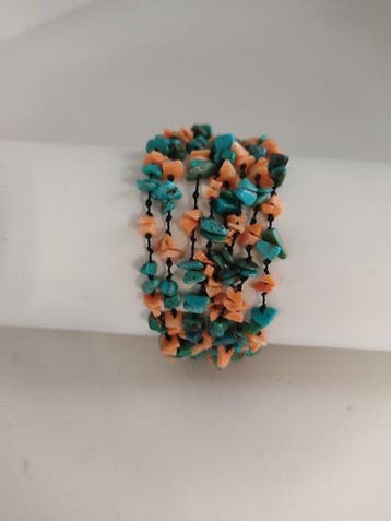 Koraal - parelmoeren knop - Armband - Corallo, Turchese
