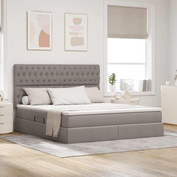 vidaXL LED opbergbed met matras Taupe 180 x 200 cm Stof, Verzenden