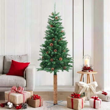 vidaXL Kerstboom met echt hout en dennenappels smal 180 cm, Diversen, Kerst, Verzenden, Nieuw