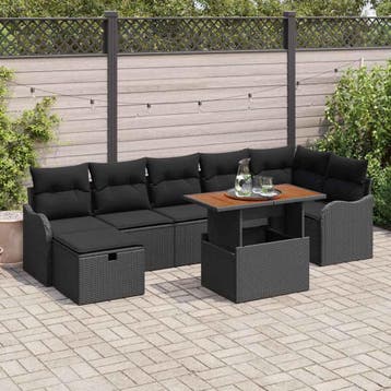 vidaXL Tuinbank Set 8 st Zwart Poly rattan, Verzenden, Nieuw