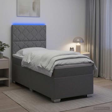 vidaXL Boxspringbed met matras en LED Lichtgrijs 90 x 190 cm, Verzenden, Nieuw