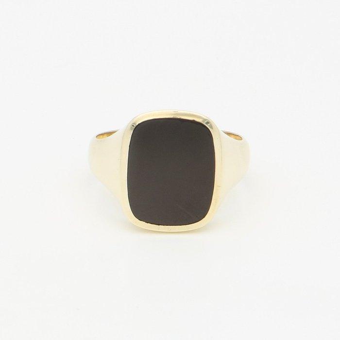 Ring - 14 karaat Geel goud Onyx, Handtassen en Accessoires, Ringen
