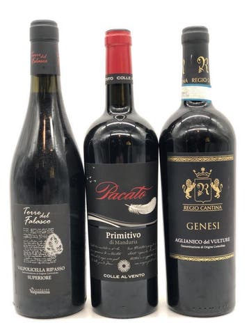 Mixed lot of 3 x 75cl Juicy black labels from Italy (rood), Collections, Vins, Ophalen of Verzenden, Rode wijn