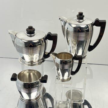 Ercuis - Koffie- en theeservies (4) - Verzilverd, Hout -