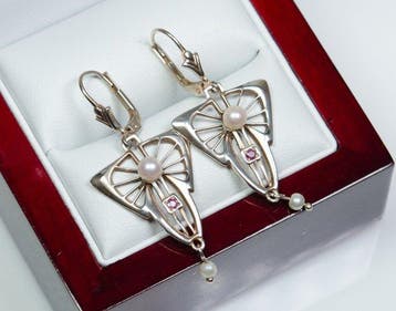 - Argent 925 - perles Akoya - rubis - Boucles doreilles