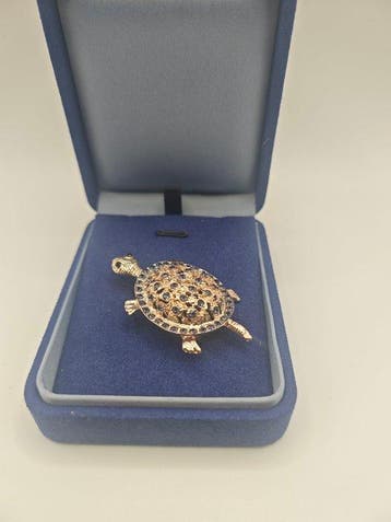 Argent 925, tortue plaquée or - Broche