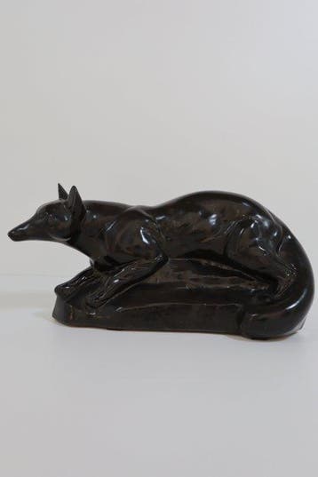 Beeld, Sluipende vos - 18 cm - Aardewerk, Antiek en Kunst