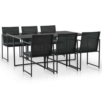 vidaXL 7-delige Tuinset met kussens poly rattan zwart, Verzenden, Nieuw, Tuinset