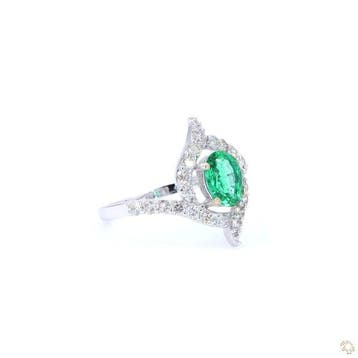 Ring - 18 karaat Witgoud - 1.28ct. tw. Smaragd - Diamant