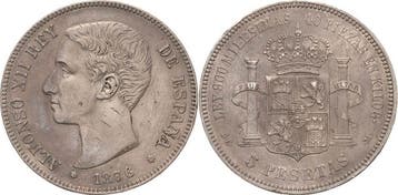 5 Pesetas 1876, Spanien Alfons Xii 1874-1885, Verzenden