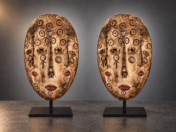 Uitzonderlijk masker met drie gezichten LÉGA (Bwami) –, Antiek en Kunst
