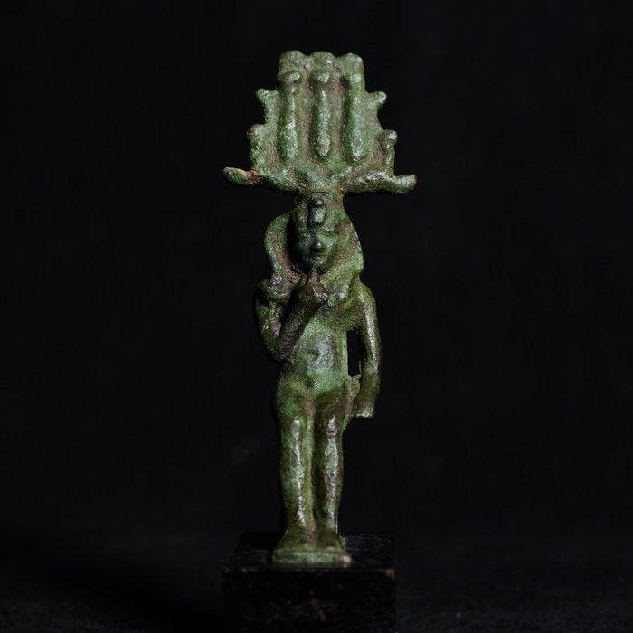 Oude Egypte, late periode Brons Standbeeld van Harpocrates, Collections, Minéraux & Fossiles