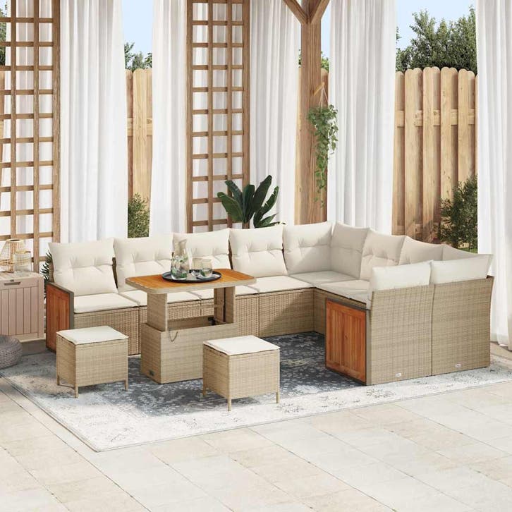 vidaXL Tuinbank Set 13 st 9-Aantal zitplaatsen Beige en, Tuin en Terras, Tuinsets en Loungesets, Nieuw, Verzenden