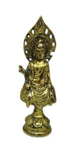 Chinese Gilt Bronze Seated Buddha with Pierced Aureole –