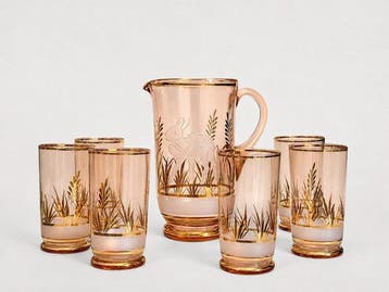 Drinkservies voor 6 (8) - Glas, Messing, Verguld, Antiek en Kunst